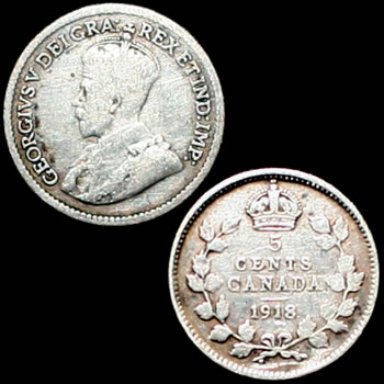 1911 - 1921 Canada Silver 5 Cent Coin