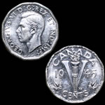 1944 - 1945 Canada 5 Cent Victory Nickel